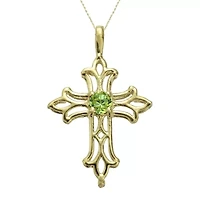 Genuine Peridot 10K Yellow Gold Cross Pendant Necklace