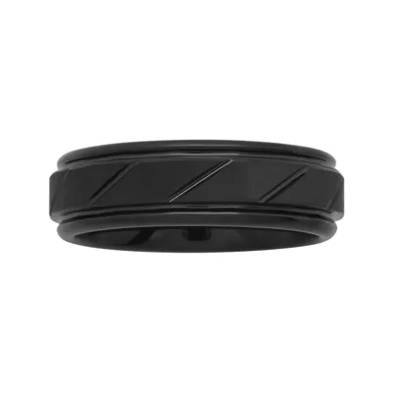 Personalized Mens 7mm Comfort Fit Tungsten Carbide Diagonal Groove Wedding Band