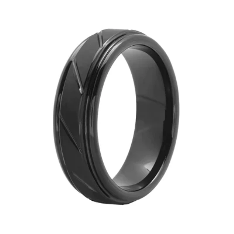 Personalized Mens 7mm Comfort Fit Tungsten Carbide Diagonal Groove Wedding Band