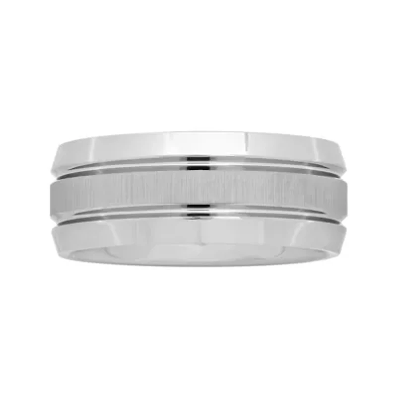 Personalized Mens 9mm Comfort Fit Tungsten Carbide Double Groove Wedding Band