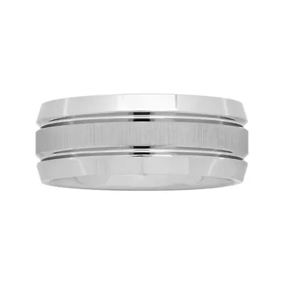 Personalized Mens 9mm Comfort Fit Tungsten Carbide Double Groove Wedding Band