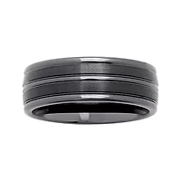Personalized Mens 8mm Comfort Fit Striped Black Ceramic Wedding Band