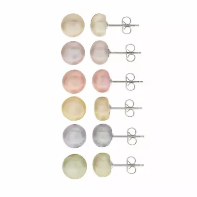 Cultured Freshwater Button Pearl Sterling Silver 6pc Stud Earring Set