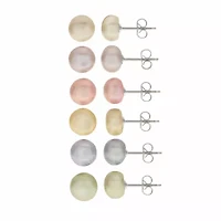 Cultured Freshwater Button Pearl Sterling Silver 6pc Stud Earring Set