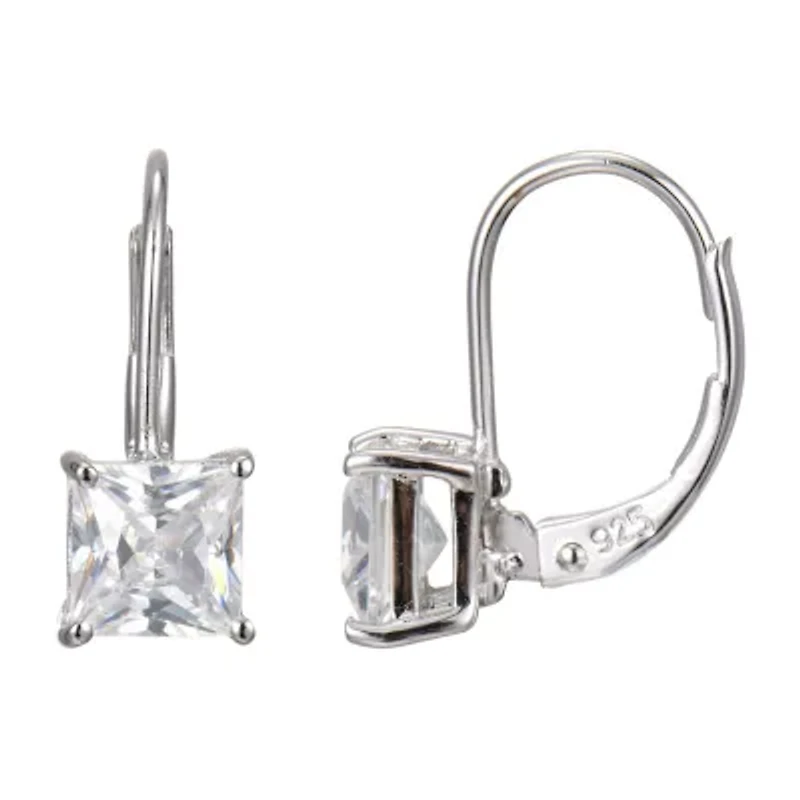 Silver Treasures Womens Cubic Zirconia Platinum Over Silver Square Drop Earrings