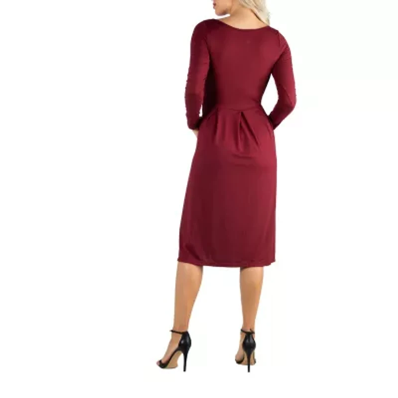 24/7 Comfort Apparel Midi Length Fit And Flare Pocket Dress
