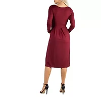 24/7 Comfort Apparel Midi Length Fit And Flare Pocket Dress