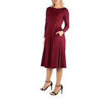 24/7 Comfort Apparel Midi Length Fit And Flare Pocket Dress