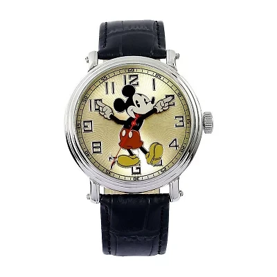 Disney Vintage Mickey Black Leather Strap Watch