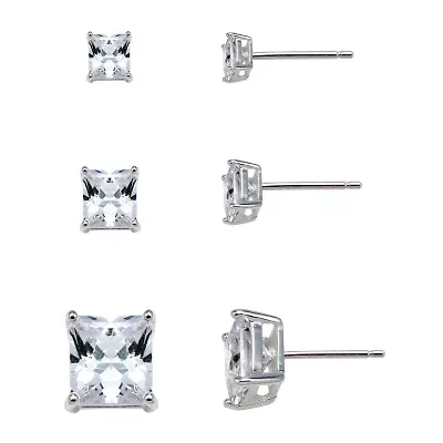  Sterling Silver Square Cubic Zirconia Earring Set    