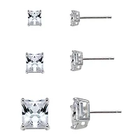  Sterling Silver Square Cubic Zirconia Earring Set    