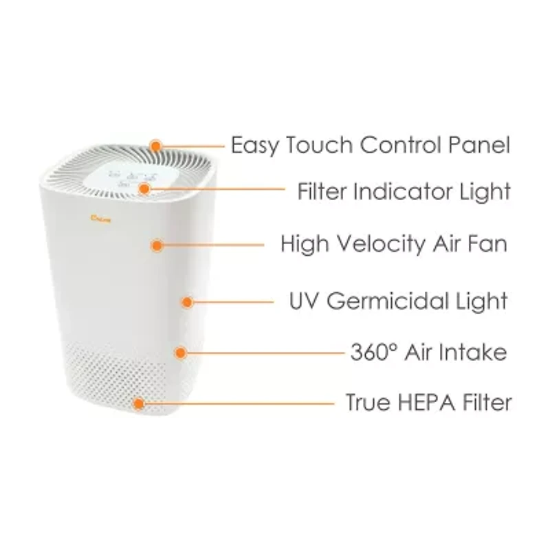 Crane True HEPA Air Purifier With Germicidal UV Light, 250 Sq Ft. Coverage, Standard