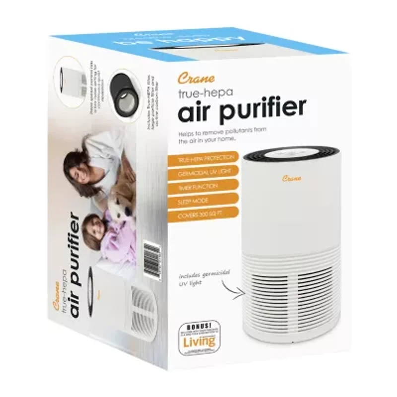 Crane True HEPA Air Purifier With Germicidal UV Light, 300 Sq Ft. Coverage, Premium