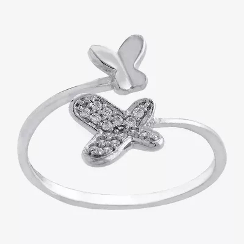 Silver Treasures Womens 15.5MM Cubic Zirconia Sterling Butterfly Bypass  Band