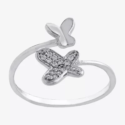 Silver Treasures Womens 15.5MM Cubic Zirconia Sterling Butterfly Bypass  Band