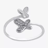 Silver Treasures Womens 15.5MM Cubic Zirconia Sterling Butterfly Bypass  Band