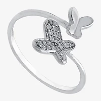 Silver Treasures Womens 15.5MM Cubic Zirconia Sterling Butterfly Bypass  Band