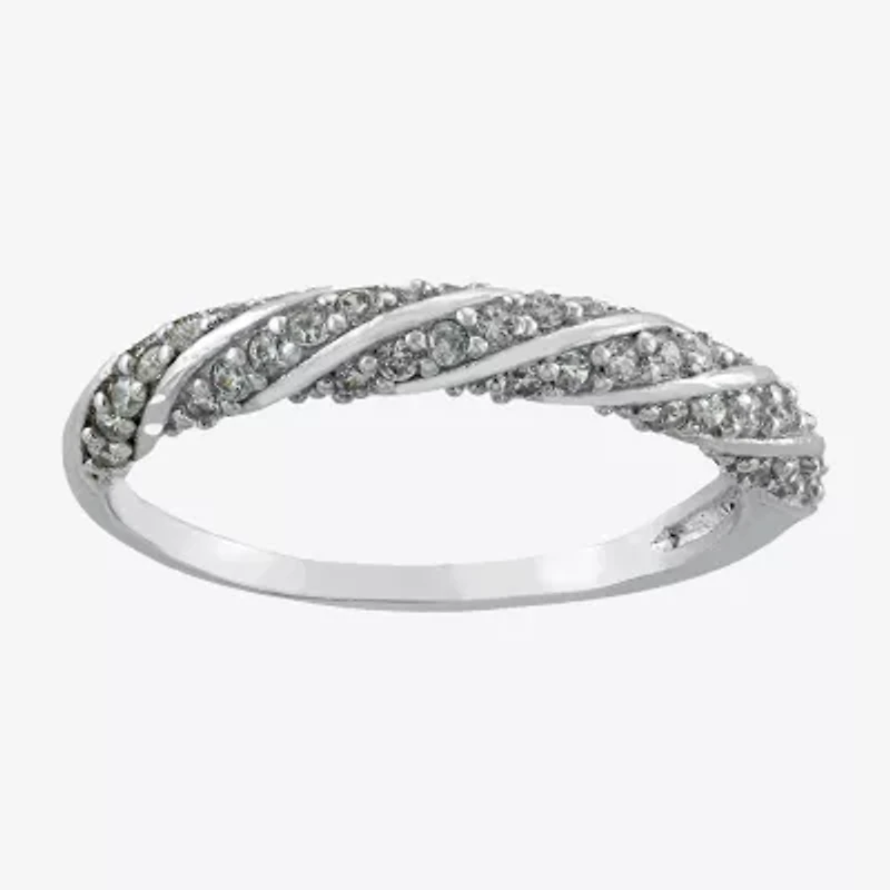 Silver Treasures Womens Cubic Zirconia Sterling Silver Band
