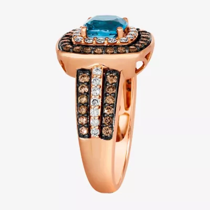 Le Vian® Ring featuring 1 CT. Deep Sea Blue Topaz™ 1/3 Nude Diamonds™ 1/2 Chocolate Diamonds® set 14K Strawberry Gold®