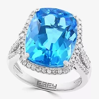 Effy Final Call Womens 3/8 CT. T.W. Genuine Blue Topaz 14K White Gold Cushion Halo Cocktail Ring