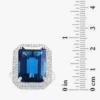 Effy Final Call Genuine Blue Topaz & 1/2 CT. T.W. Natural Diamond 14K White Gold Halo Cocktail Ring