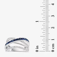 Effy  Womens Genuine Blue Sapphire & 1/3 CT. T.W. Natural Diamond 14K White Gold Cocktail Ring