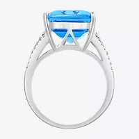 Effy Final Call Womens Genuine Blue Topaz & 3/8 CT. T.W. Natural Diamond 14K White Gold Cocktail Ring