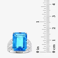 Effy Final Call Womens Genuine Blue Topaz & 3/8 CT. T.W. Natural Diamond 14K White Gold Cocktail Ring