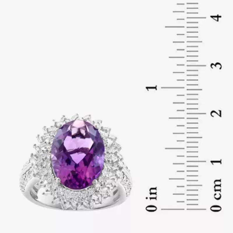 Effy Final Call Womens 3/8 CT. T.W. Genuine Purple Amethyst 14K White Gold Oval Halo Cocktail Ring