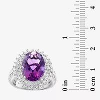 Effy Final Call Womens 3/8 CT. T.W. Genuine Purple Amethyst 14K White Gold Oval Halo Cocktail Ring
