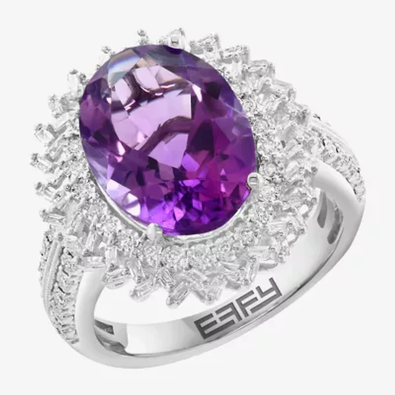 Effy Final Call Womens 3/8 CT. T.W. Genuine Purple Amethyst 14K White Gold Oval Halo Cocktail Ring
