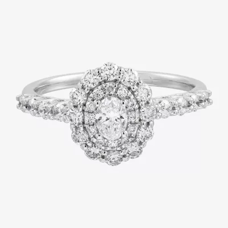 Limited Quantities! Womens 1 CT. T.W. Natural White Diamond 14K White Gold Halo Engagement Ring