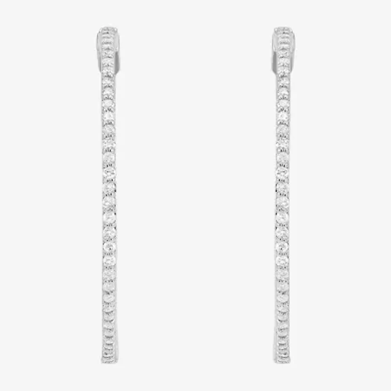 Limited Quantities! Womens 1 CT. T.W. Natural White Diamond Sterling Silver 42mm Hoop Earrings