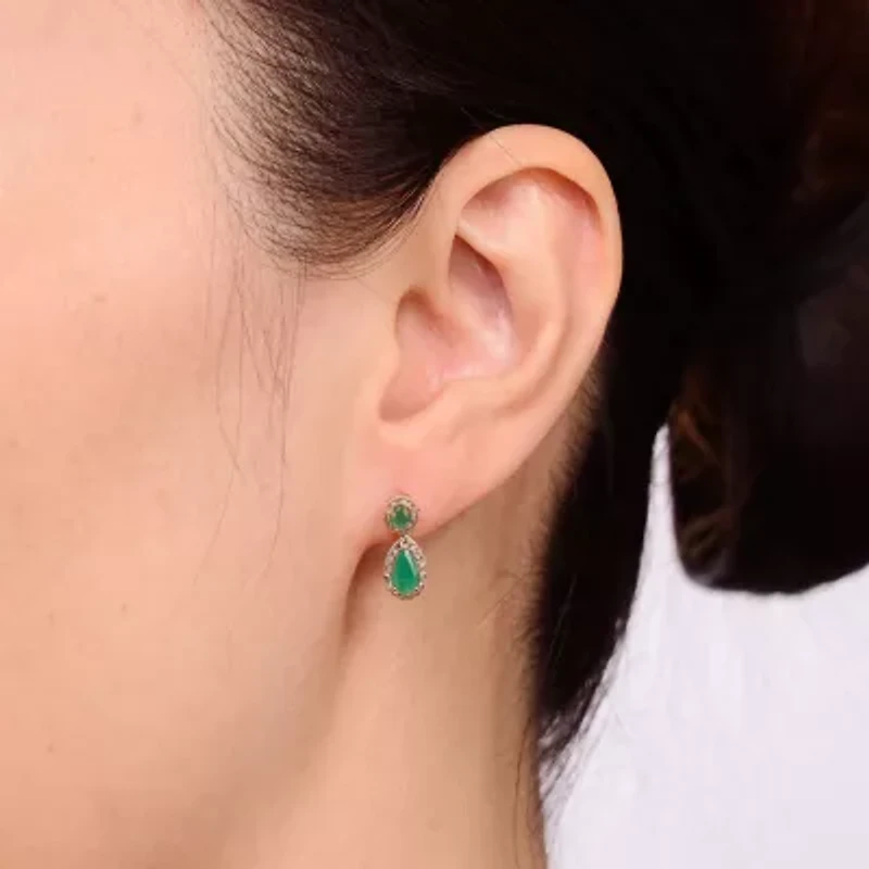 Womens 1/4 CT. T.W. Genuine Green Emerald 10K Gold Pear Drop Earrings