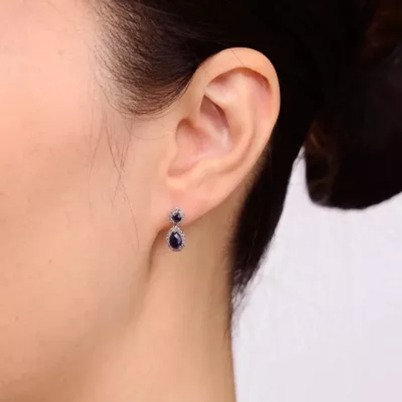 Womens 1/4 CT. T.W. Genuine Blue Sapphire 10K White Gold Pear Drop Earrings
