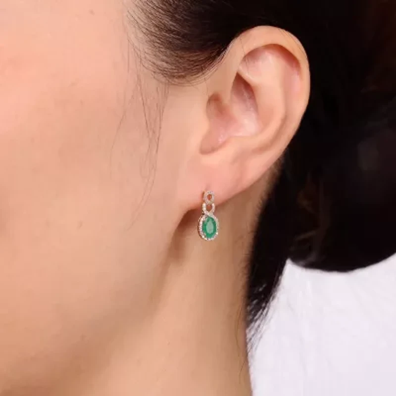 Womens 1/ CT. T.W. Genuine Green Emerald 10K Gold Drop Earrings