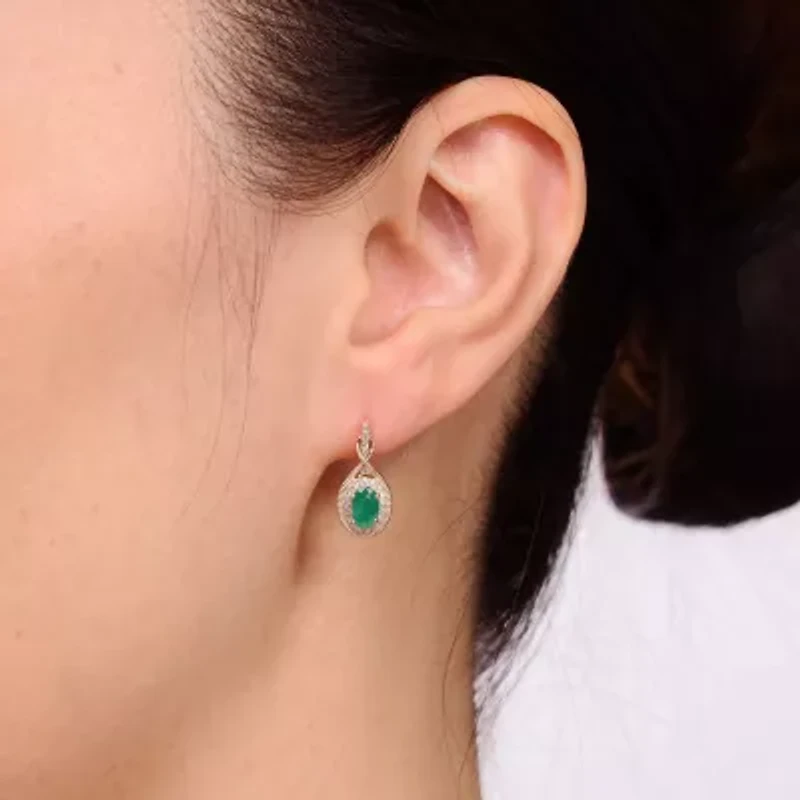 Womens 1/5 CT. Genuine Green Emerald 10K Gold Drop Earrings