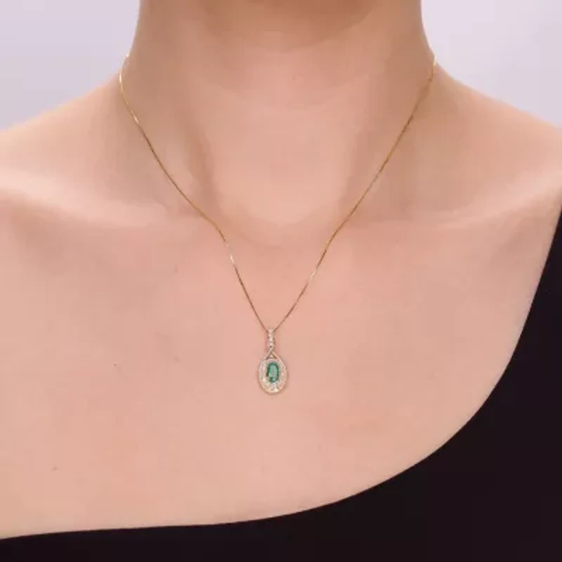 Womens 1/6 CT. T.W. Genuine Green Emerald 10K Gold 18 Inch Pendant Necklace
