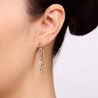 Womens Lab Created White Sapphire 18K Gold Over Silver Drop Earrings