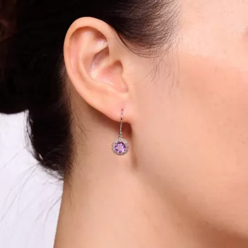 Genuine Amethyst Filigree Sterling Silver Drop Earrings