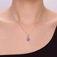 Womens Genuine Purple Amethyst Sterling Silver Oval 18 Inch Pendant Necklace