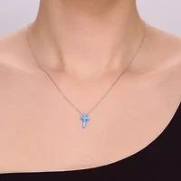 Womens Lab Created White Opal Sterling Silver Cross 18 Inch Pendant Necklace