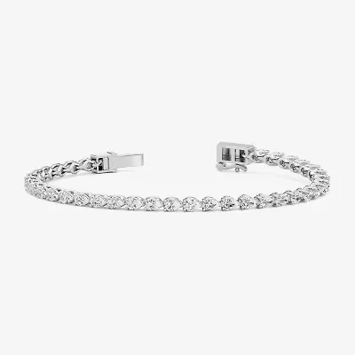 (F / Si2) Womens 5 CT. T.W. Lab Grown White Diamond 10K White Gold Pear 7 3/4 Inch Tennis Bracelet