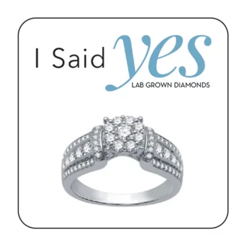 I Said Yes (H-I / I1) Womens 3/4 CT. T.W. Lab Grown White Diamond Sterling Silver or 14K Gold Over Round Side Stone Engagement Ring