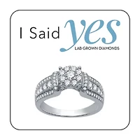 I Said Yes (H-I / I1) Womens 3/4 CT. T.W. Lab Grown White Diamond Sterling Silver or 14K Gold Over Round Side Stone Engagement Ring