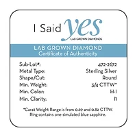 I Said Yes (H-I / I1) Womens 3/4 CT. T.W. Lab Grown White Diamond Sterling Silver or 14K Gold Over Round Side Stone Engagement Ring