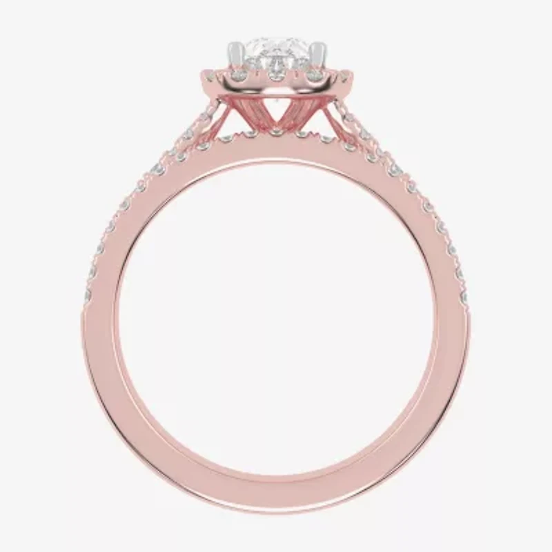 (G-H / Vs2-Si1) Womens 1 CT. T.W. Lab Grown White Diamond 10K Rose Gold Pear Side Stone Halo Bridal Set
