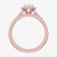 (G-H / Vs2-Si1) Womens 1 CT. T.W. Lab Grown White Diamond 10K Rose Gold Pear Side Stone Halo Bridal Set