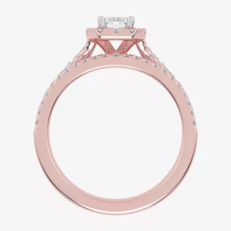 (G-H / Vs2-Si1) Womens 1 CT. T.W. Lab Grown White Diamond 10K Rose Gold Side Stone Halo Bridal Set