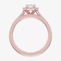 (G-H / Vs2-Si1) Womens 1 CT. T.W. Lab Grown White Diamond 10K Rose Gold Side Stone Halo Bridal Set